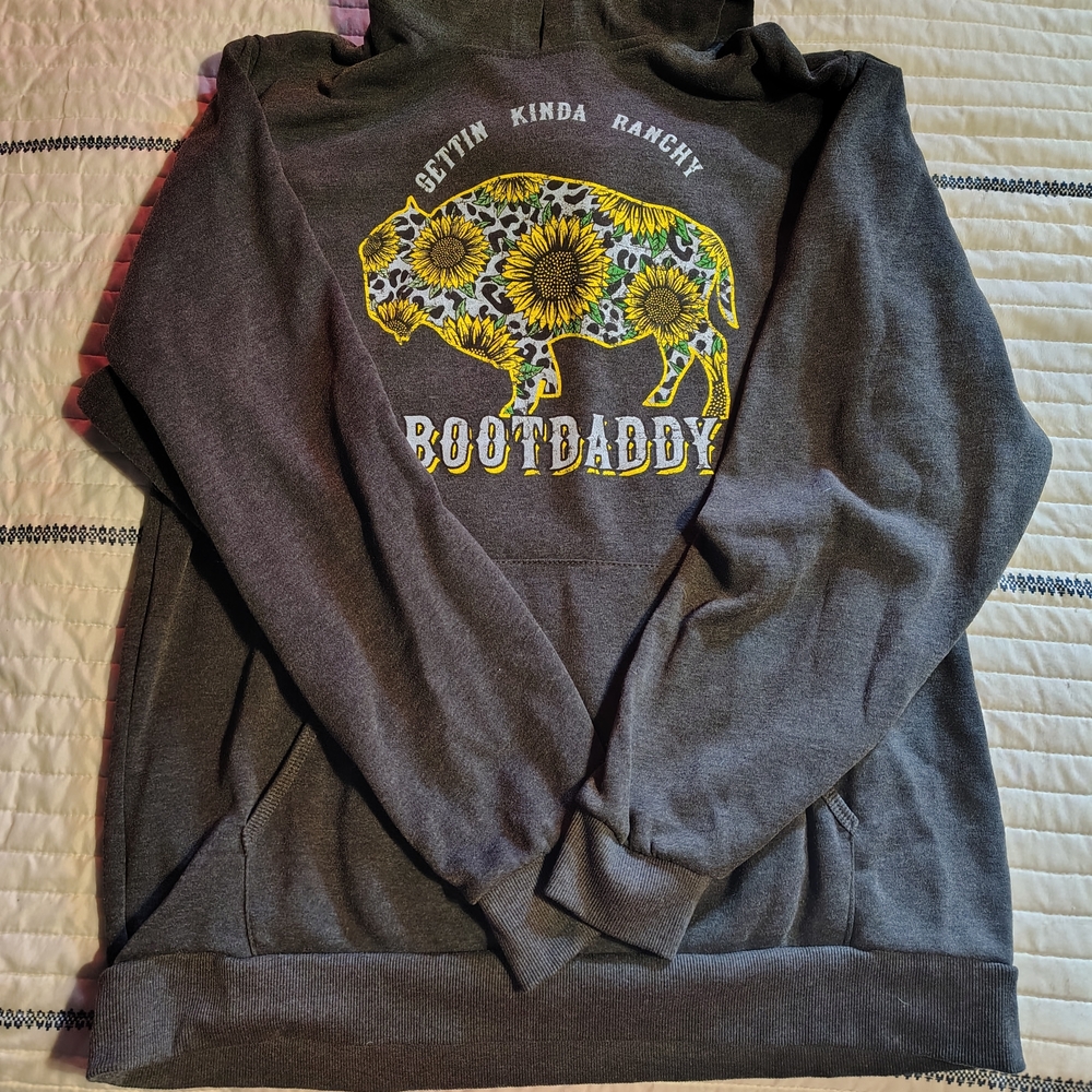 Gray Hoodie with Sunflower Buffalo Design